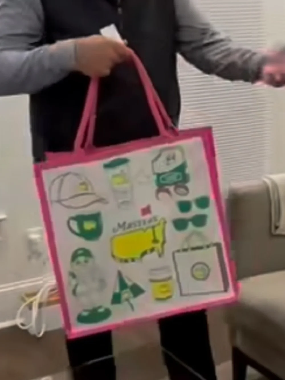 Masters Tote Bag with Pink Trim and Green/Yellow Graphics